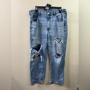 American Eagle Outfitters Light Blue Distressed Wide-Leg Jeans